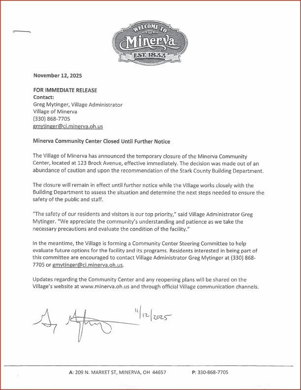 Village Community Building Closure!